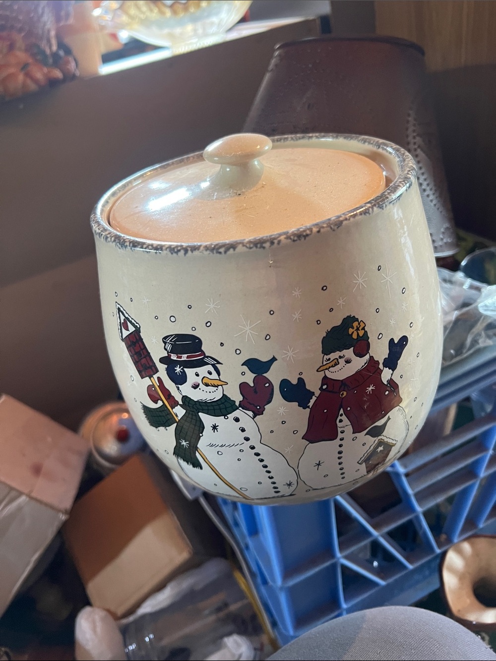 Vintage’ Cream Holiday Snowman Ceramic Cookie Jar